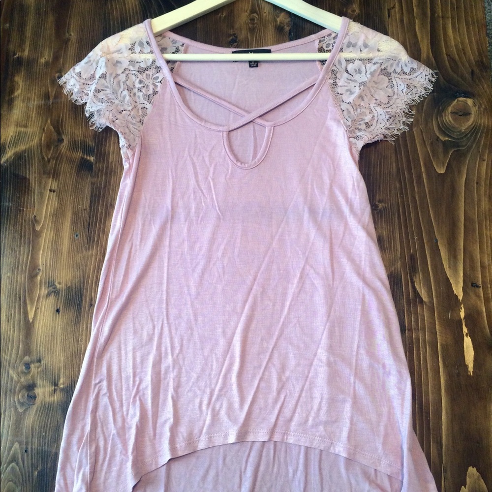 Dusty Pink Top with Lace Sleeves